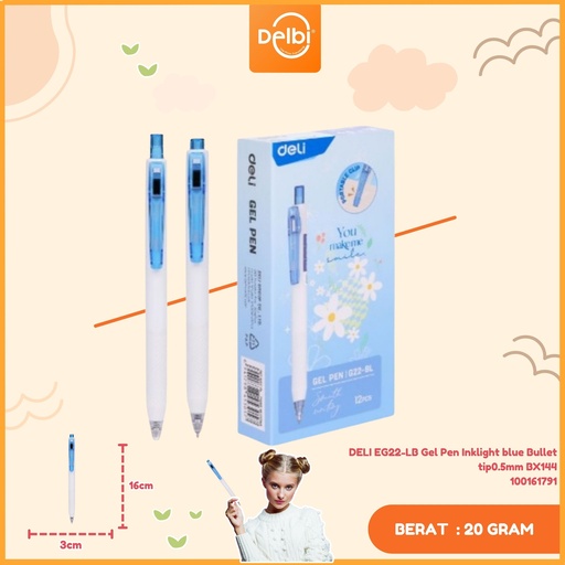 [100161791] DELI EG22-LB Gel Pen Inklight blue Bullet tip0.5mm BX144