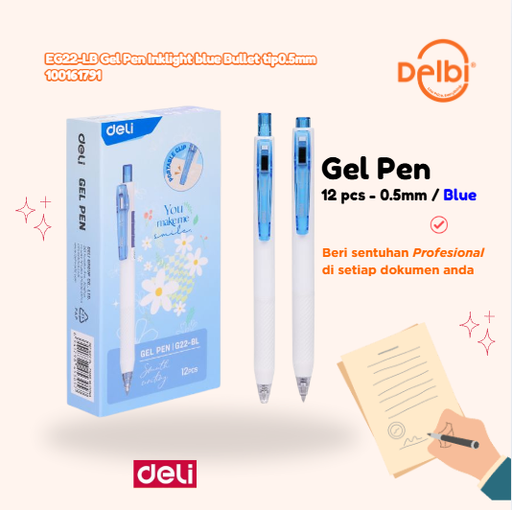 [100161791] DELI EG22-LB Gel Pen Inklight blue Bullet tip0.5mm BX144
