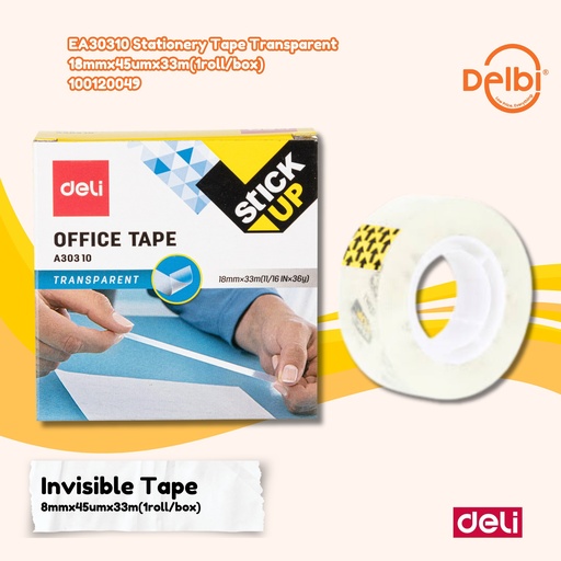 [100120049] DELI EA30310 Stationery Tape Transparent 18mmx45umx33m(1roll/box) LAKBAN BX144
