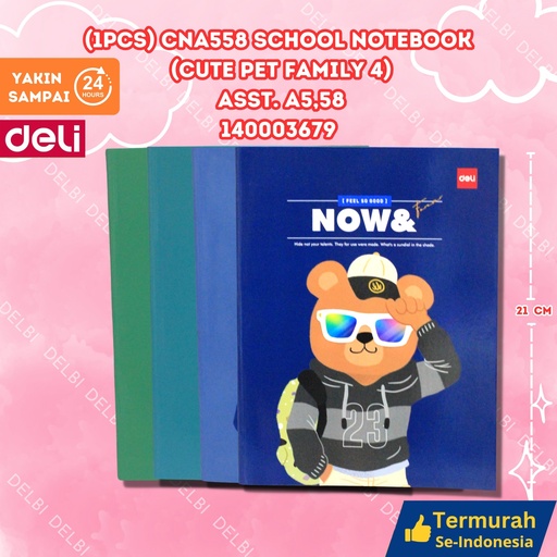 [140003679] (1PCS) CNA558 School Notebook (Cute Pet Family 4) ASST. A5,58 DELI BUKU TULIS 58 LEMBAR CUTE BX200 BX10