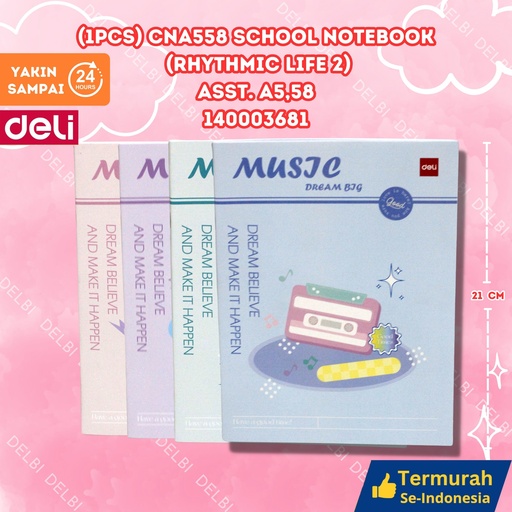 [140003681] (1PCS) CNA558 School Notebook (Rhythmic life 2) ASST. A5,58 DELI BUKU TULIS 58 LEMBAR RHYTHMIC 2 BX200 BX10