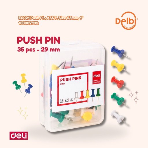 [100002932] E0021 Push Pin ASST. Size 23mm, 1'' DELI PENUSUK KERTAS PAKU TUSUK BX10 BX400