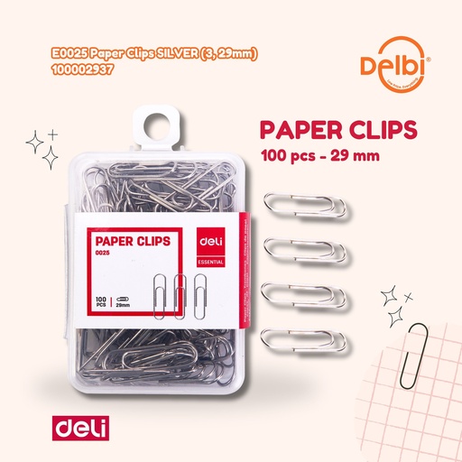 [100002937] E0025 Paper Clips SILVER (3, 29mm DELI PENJEPIT KERTAS JEPITAN BX10 BX400