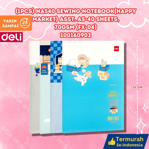 [100160902] DELI (1PCS) NA540 Sewing Notebook(Happy market) Asst. A5-40 sheets,70gsm (FX-04) BUKU BX12