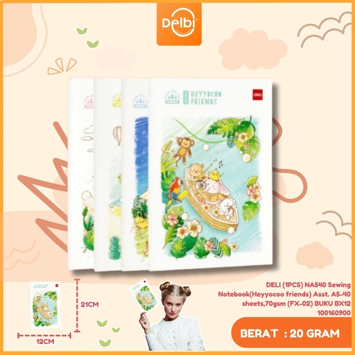[100160900] DELI (1PCS) NA540 Sewing Notebook(Heyyocoo friends) Asst. A5-40 sheets,70gsm (FX-02) BUKU BX12