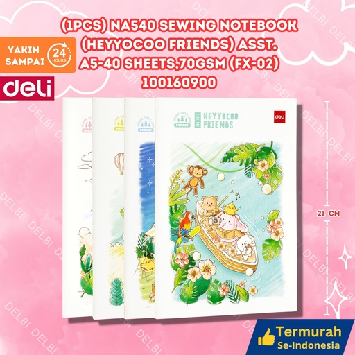 [100160900] DELI (1PCS) NA540 Sewing Notebook(Heyyocoo friends) Asst. A5-40 sheets,70gsm (FX-02) BUKU BX12