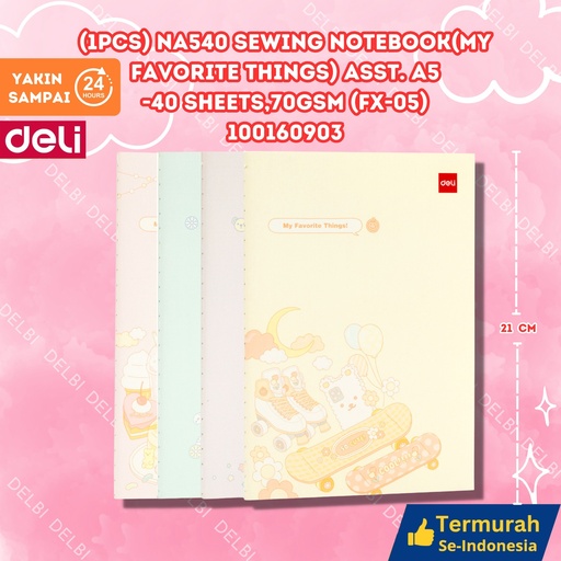 [100160903] DELI (1PCS) NA540 Sewing Notebook(My favorite things) Asst. A5-40 sheets,70gsm (FX-05) BUKU BX12