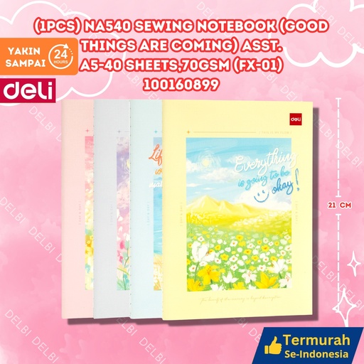 [100160899] (1PCS) NA540 Sewing Notebook(Good things are coming) Asst. A5-40 sheets,70gsm (FX-01) DELI BUKU TULIS NOTEBOOK GOOD COMING 40 LEMBAR BX12