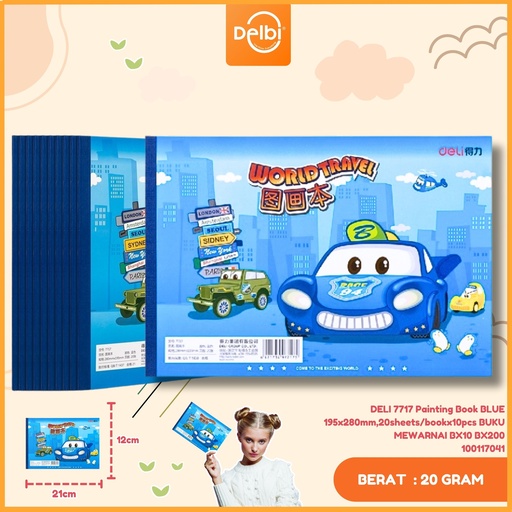[100117041] DELI 7717 Painting Book BLUE 195x280mm,20sheets/bookx10pcs BUKU MEWARNAI BX10 BX200