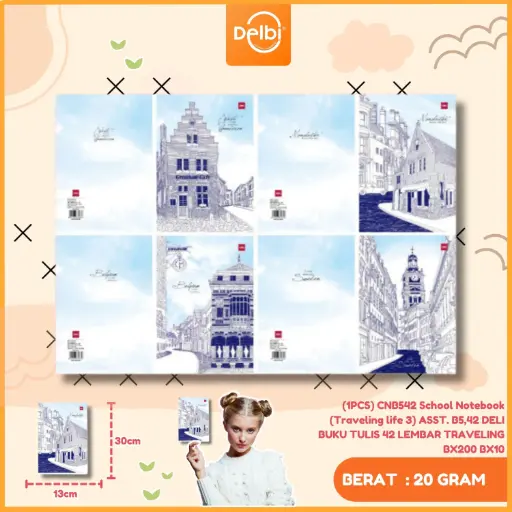 [140003666] (1PCS) CNB542 School Notebook (Traveling life 3) ASST. B5,42 DELI BUKU TULIS 42 LEMBAR TRAVELING BX200 BX10