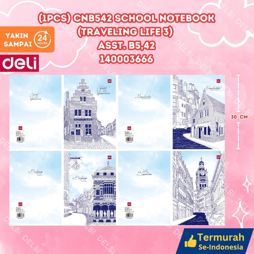 [140003666] (1PCS) CNB542 School Notebook (Traveling life 3) ASST. B5,42 DELI BUKU TULIS 42 LEMBAR TRAVELING BX200 BX10