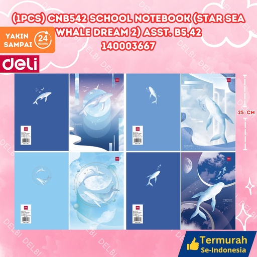 [140003667] (1PCS) CNB542 School Notebook (Star Sea Whale Dream 2) ASST. B5,42 DELI BUKU TULIS STAR 2 BX200 BX10