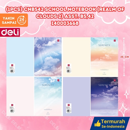 [140003668] (1PCS) CNB542 School Notebook (Realm of Clouds 2) ASST. B5,42 DELI BUKU TULIS 42 LEMBAR REALM BX200 BX10