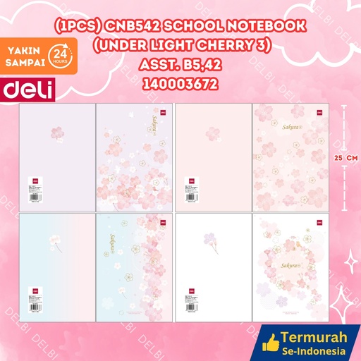 [140003672] (1PCS) CNB542 School Notebook (Under Light Cherry 3) ASST. B5,42 DELI BUKU TULIS 42 LEMBAR UNDER BX200 BX10
