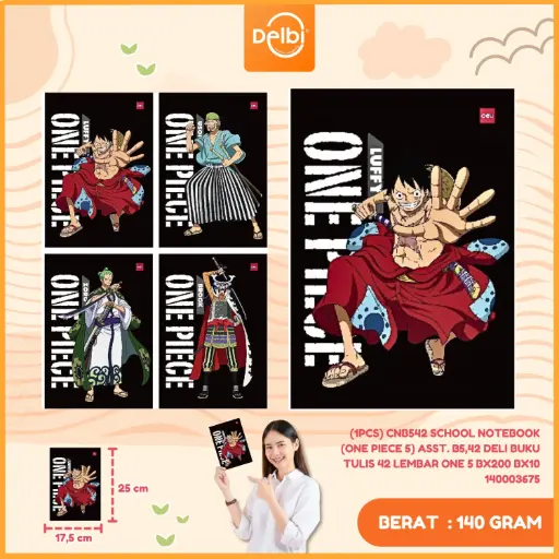 [140003675] (1PCS) CNB542 School Notebook (One Piece 5) ASST. B5,42 DELI BUKU TULIS 42 LEMBAR ONE 5 BX200 BX10