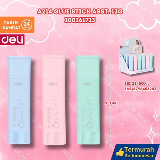 [100161713] A214 Glue Stick Asst. 13g DELI LEM KERTAS BX288 BX24