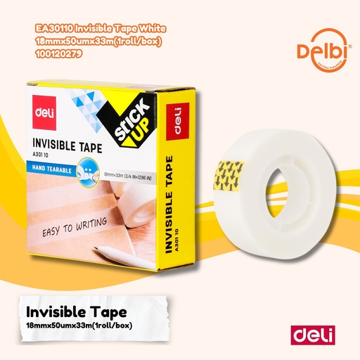 [100120279] DELI EA30110 Invisible Tape White 18mmx50umx33m(1roll/box) LAKBAN BX144