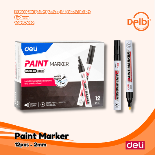 [100157692] DELI EU500-BK Paint Marker Ink Black Bullet tip2mm SPIDOL BX144 BX12