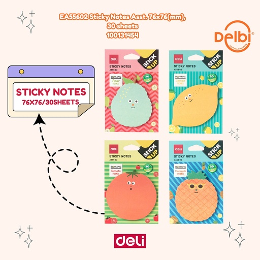 [100131454] DELI EA55602 Sticky Notes Asst. 76x76(mm), 30 sheets BX24