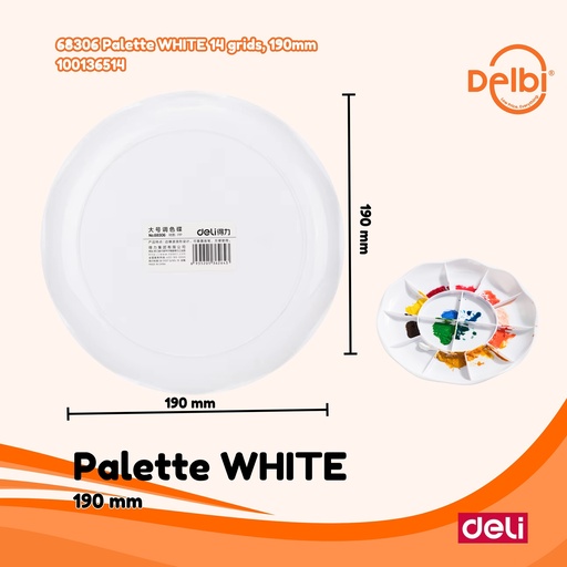 [100136514] 68306 Palette WHITE 14 grids, 190mm DELI PIRING CAT PALLETE MANGKOK BX30