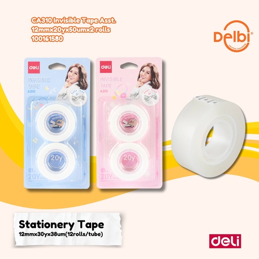 [100161580] DELI CA310 Invisible Tape Asst. 12mmx20yx50umx2 rolls LAKBAN BX12