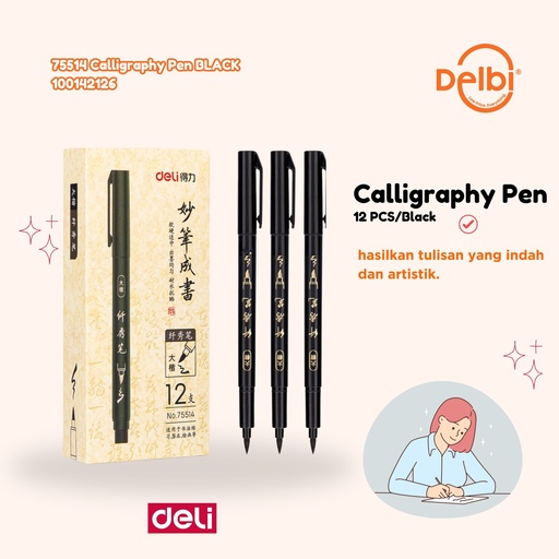 [100142126] DELI 75514 Calligraphy Pen BLACK / BX144 KALIGRAFI 