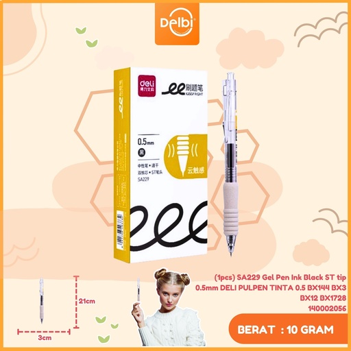 [140002056] (1pcs) SA229 Gel Pen Ink Black ST tip 0.5mm DELI PULPEN TINTA 0.5 BX144 BX3 BX12 BX1728