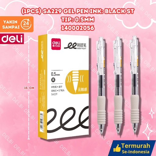 [140002056] (1pcs) SA229 Gel Pen Ink Black ST tip 0.5mm DELI PULPEN TINTA 0.5 BX144 BX3 BX12 BX1728