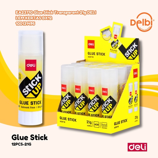 [100131495] EA23710 Glue Stick Transparent 21g DELI LEM KERTAS BX12