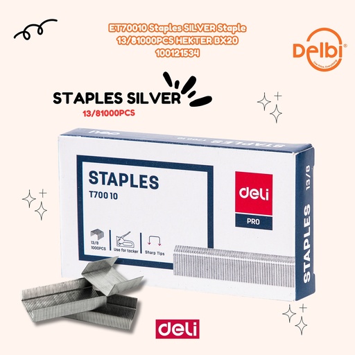 [100121534] DELI ET70010 Staples SILVER Staple 13/81000PCS HEKTER BX20