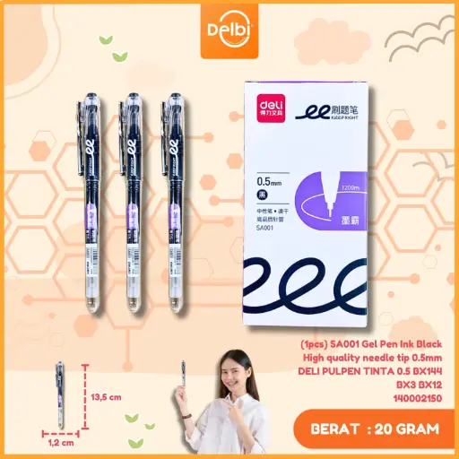 [140002150] (1pcs) SA001 Gel Pen Ink Black High quality needle tip 0.5mm DELI PULPEN TINTA 0.5 BX144 BX3 BX12