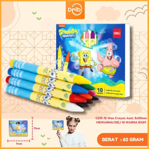 [140004448] C219-10 Wax Crayon Asst. 8x90mm MEWARNAI DELI 10 WARNA BX24