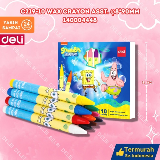[140004448] C219-10 Wax Crayon Asst. 8x90mm MEWARNAI DELI 10 WARNA BX24