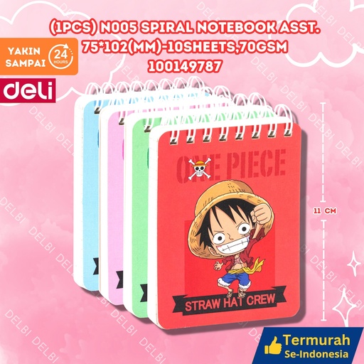 [100149787] (1PCS) N005 Spiral Notebook Asst. 75 102(mm) 100sheets, 70gsm DELI KECIL 100 LEMBAR BUKU BX16