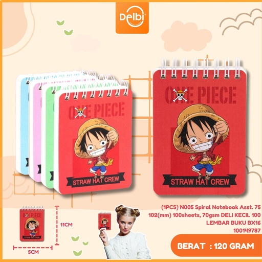 [100149787] (1PCS) N005 Spiral Notebook Asst. 75 102(mm) 100sheets, 70gsm DELI KECIL 100 LEMBAR BUKU BX16