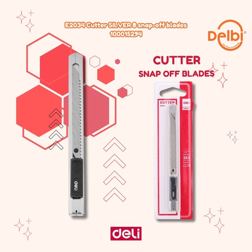 [100015294] DELI E2034 Cutter SILVER 8 snap-off blades PISAU BX24