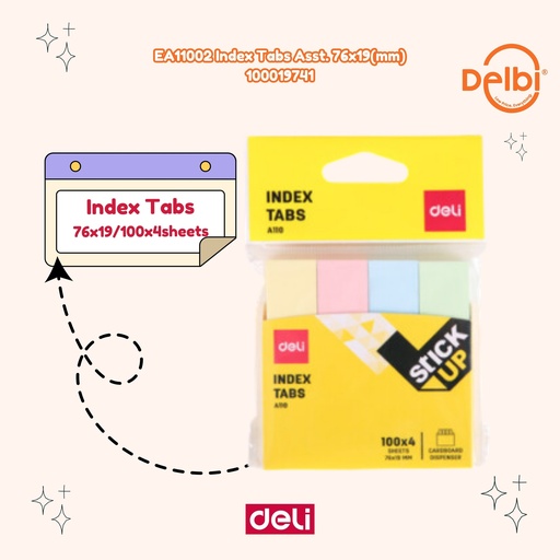 [100019741] EA11002 Index Tabs Asst. 76x19(mm) DELI PENANDA STICKY NOTES BX12