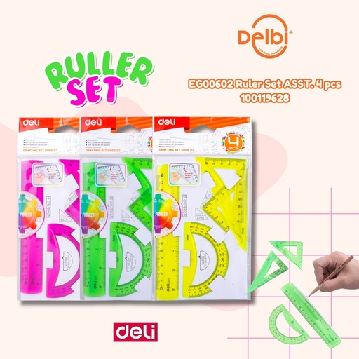 [100119628] EG00602 Ruler Set ASST. 4 pcs DELI PENGGARIS BX30 BX240