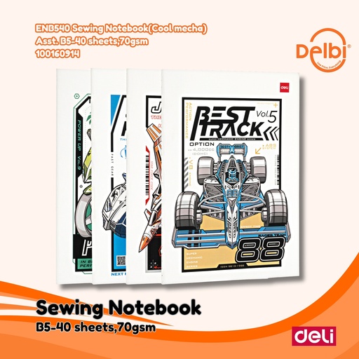 [100160914] DELI ENB540 Sewing Notebook(Cool mecha) Asst. B5-40 sheets,70gsm BUKU BX12