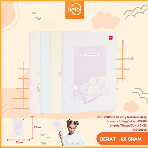 [100160912] DELI ENB540 Sewing Notebook(My favorite things) Asst. B5-40 sheets,70gsm BUKU BX12