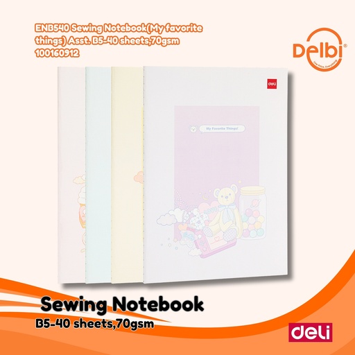 [100160912] DELI ENB540 Sewing Notebook(My favorite things) Asst. B5-40 sheets,70gsm BUKU BX12