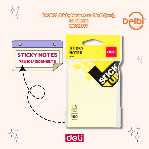 [100019767] DELI EA01402 Sticky Notes Asst. 76x101(mm), 100 sheets BX12