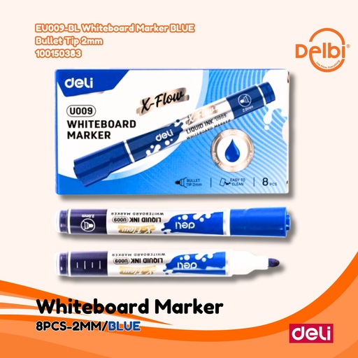 [100150383] DELI EU009-BL Whiteboard Marker BLUE Bullet Tip 2mm SPIDOL BX64