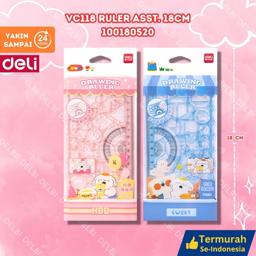 [100180520] VC118 Ruler Asst. 18cm DELI PENGGARIS ROLLER SET ALAT UKUR BX24