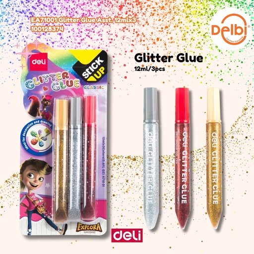 [100128374] EA71001 Glitter Glue Asst. 12mlx3 DELI LEM BX24