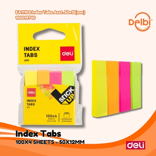 [100019740] DELI EA11102 Index Tabs Asst. 50x12(mm) STICKY NOTES BX24