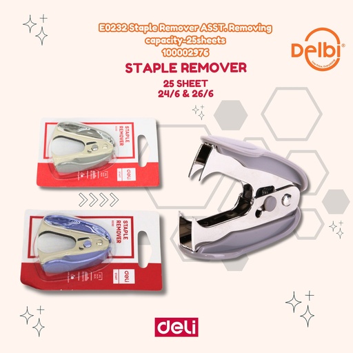 [100002976] DELI E0232 Staple Remover ASST. Removing capacity-25sheets BX18 BX288