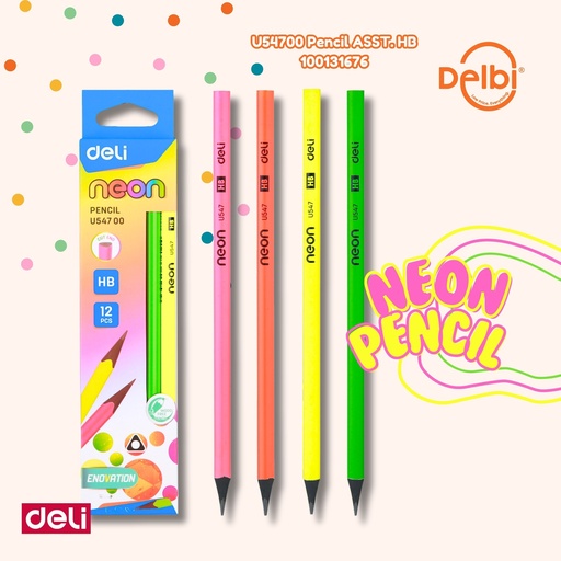 [100131676] U54700 Pencil ASST. HB DELI PENSIL BX6 BX240