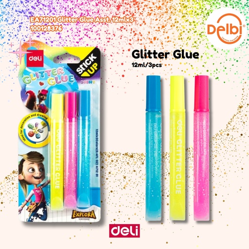 [100128376] EA71201 Glitter Glue Asst. 12mlx3 DELI LEM BX24