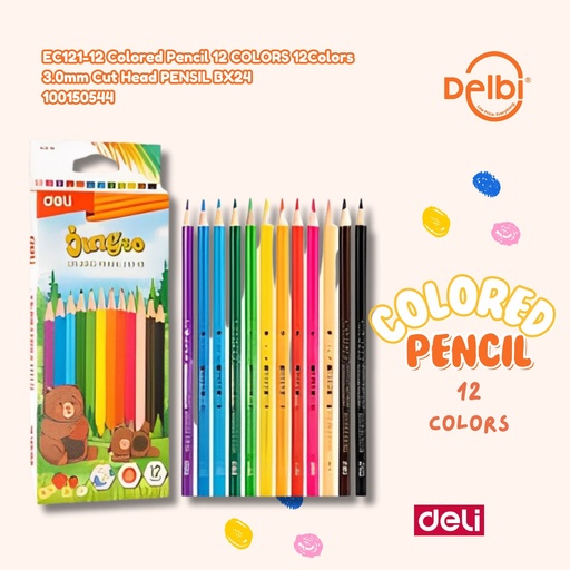 [100150544] DELI EC121-12 Colored Pencil 12 COLORS 12Colors 3.0mm Cut Head PENSIL BX24